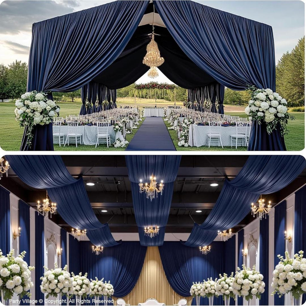 NAVY - 5' x 21 Ft Ceiling Drapes for Wedding Parties, Wrinkle Free Interlock Canopy Tent Draping Ceiling Curtains Arch Drapery for Events