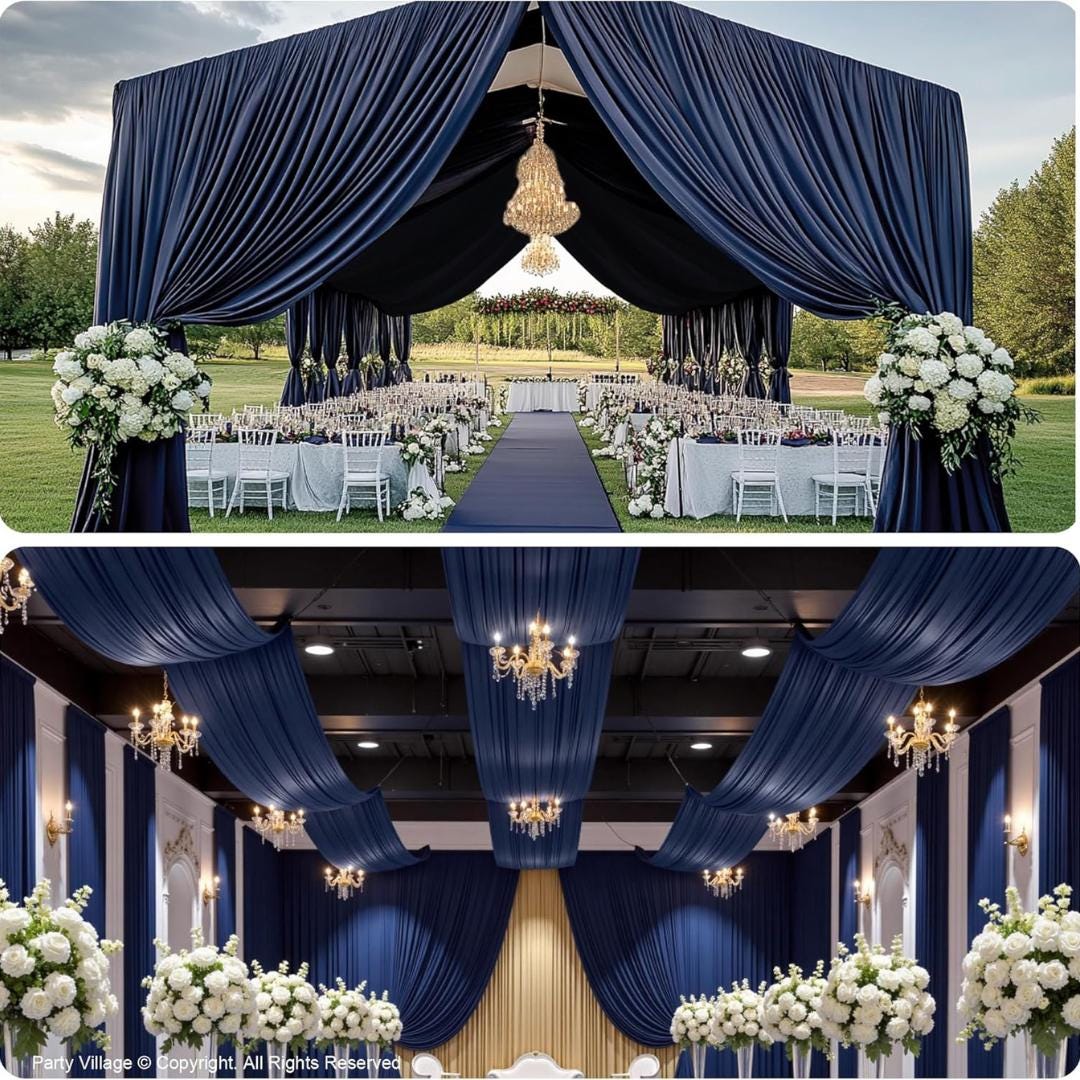 NAVY - 5' x 21 Ft Ceiling Drapes for Wedding Parties, Wrinkle Free Interlock Canopy Tent Draping Ceiling Curtains Arch Drapery for Events