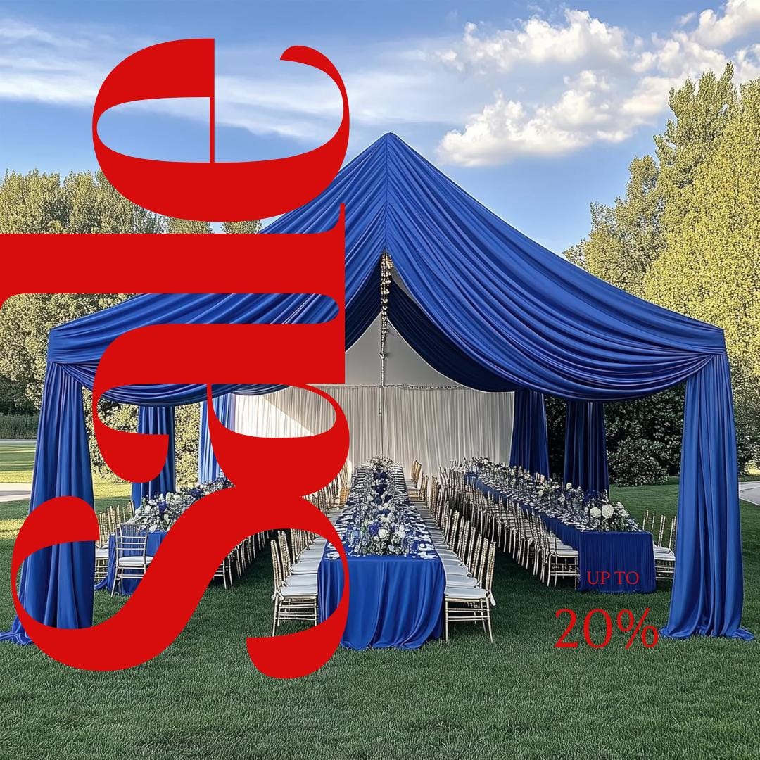 ROYAL - 5' x 40 Ft Ceiling Drapes for Wedding Parties, Wrinkle Free Interlock Canopy Tent Draping Ceiling Curtains Arch Drapery for Events