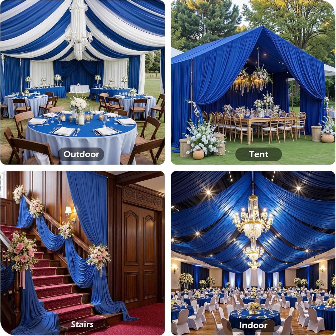 ROYAL - 5' x 40 Ft Ceiling Drapes for Wedding Parties, Wrinkle Free Interlock Canopy Tent Draping Ceiling Curtains Arch Drapery for Events