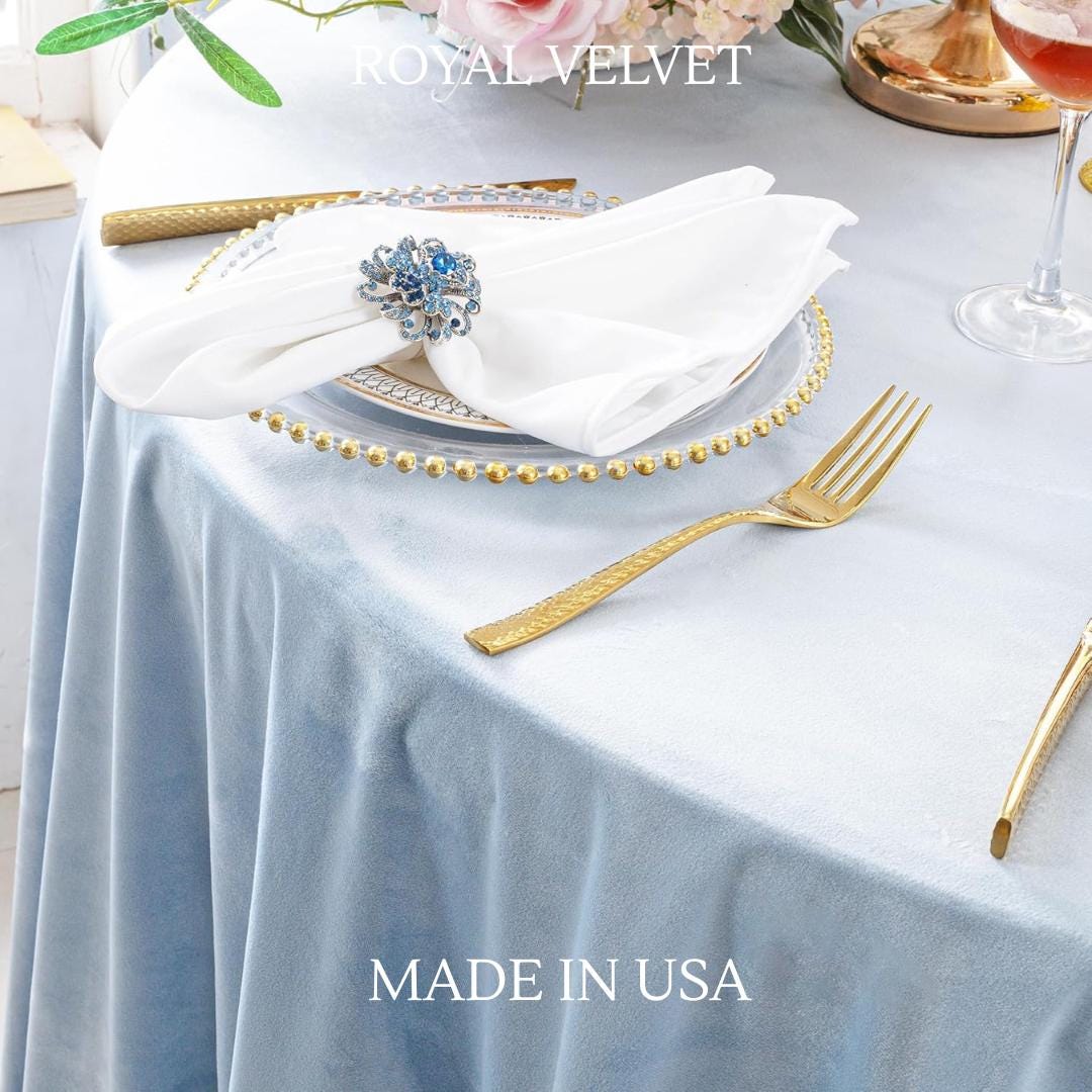 Royal Velvet Tablecloth - LT BLUE -  Luxurious Round Table Cover  for Weddings, Parties, Baby Showers and Events. Choose Size Below