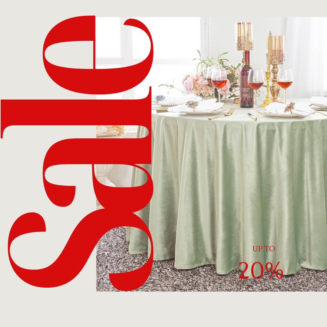 Royal Velvet Tablecloth - SAGE -  Luxurious Round Table Cover  for Weddings, Parties, Baby Showers and Events. Choose Size Below