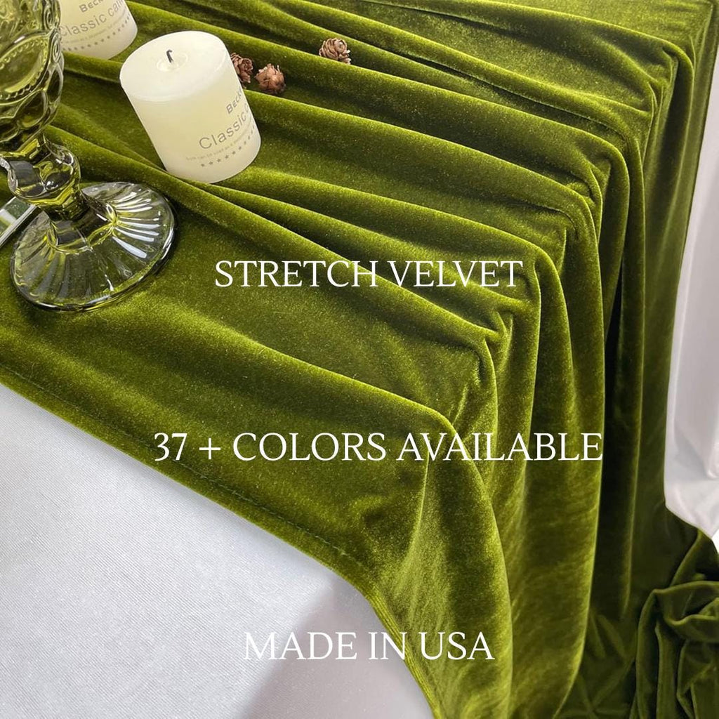Luxurious Stretch Velvet Table Runner, 10ft Wedding Reception Decorations, 20" x 120" inch Soft Velvet Fabric, Table Linen & Wedding Runners