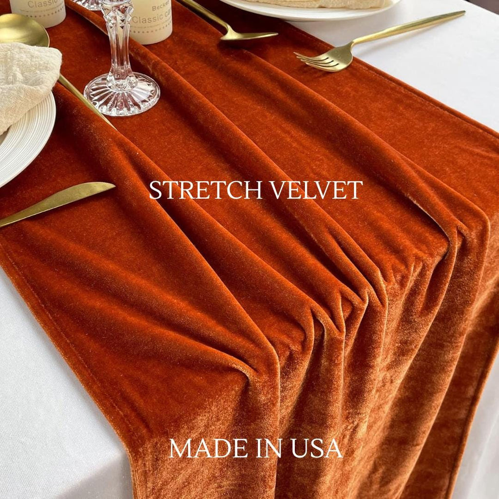 Luxurious Stretch Velvet Table Runner, 10ft Wedding Reception Decorations, 20" x 120" inch Soft Velvet Fabric, Table Linen & Wedding Runners