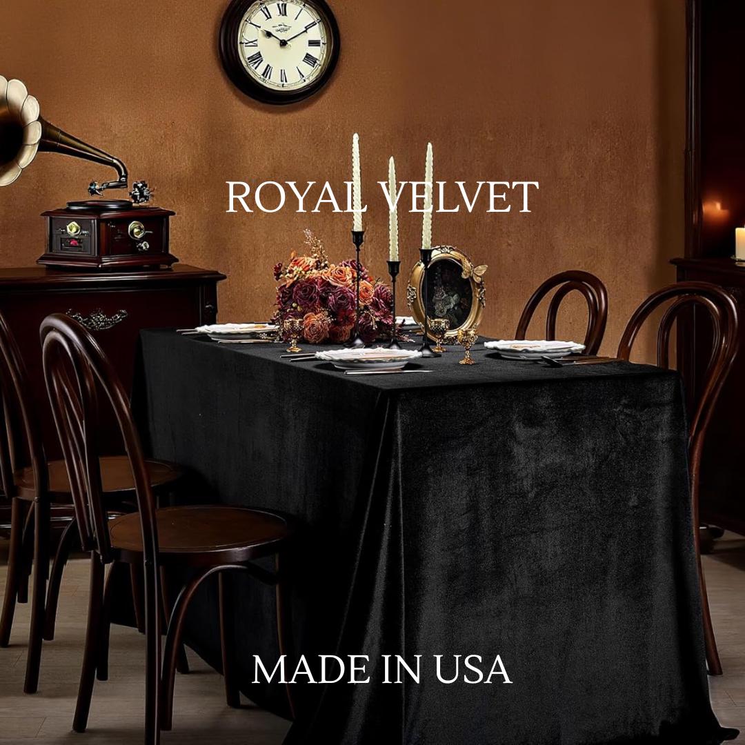 Royal Velvet Tablecloth - BLACK - Luxurious Rectangular Table Cover for Weddings, Parties, Baby Showers and Events. Choose Size Below