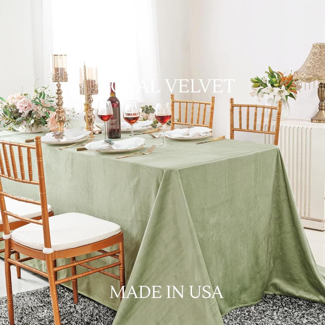 Royal Velvet Tablecloth - SAGE - Luxurious Rectangular Table Cover for Weddings, Parties, Baby Showers and Events. Choose Size Below