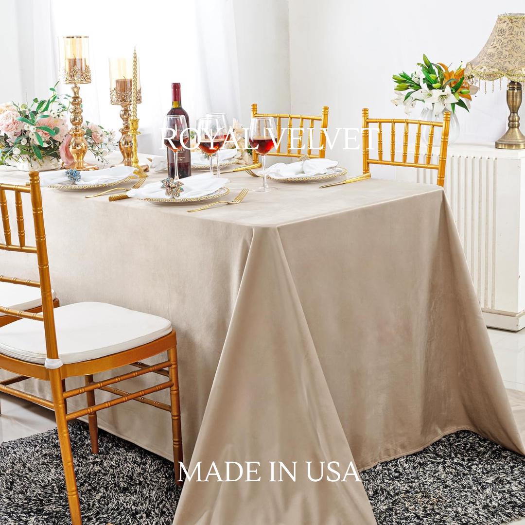 Royal Velvet Tablecloth - CHAMPAGNE - Luxurious Rectangular Table Cover for Weddings, Parties, Baby Showers and Events. Choose Size Below