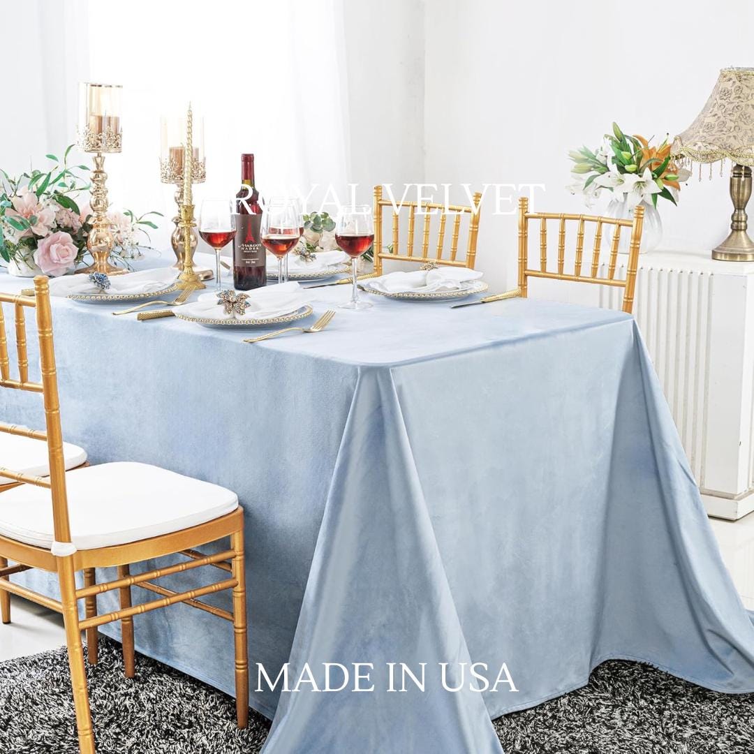 Royal Velvet Tablecloth - LT BLUE - Luxurious Rectangular Table Cover for Weddings, Parties, Baby Showers and Events. Choose Size Below