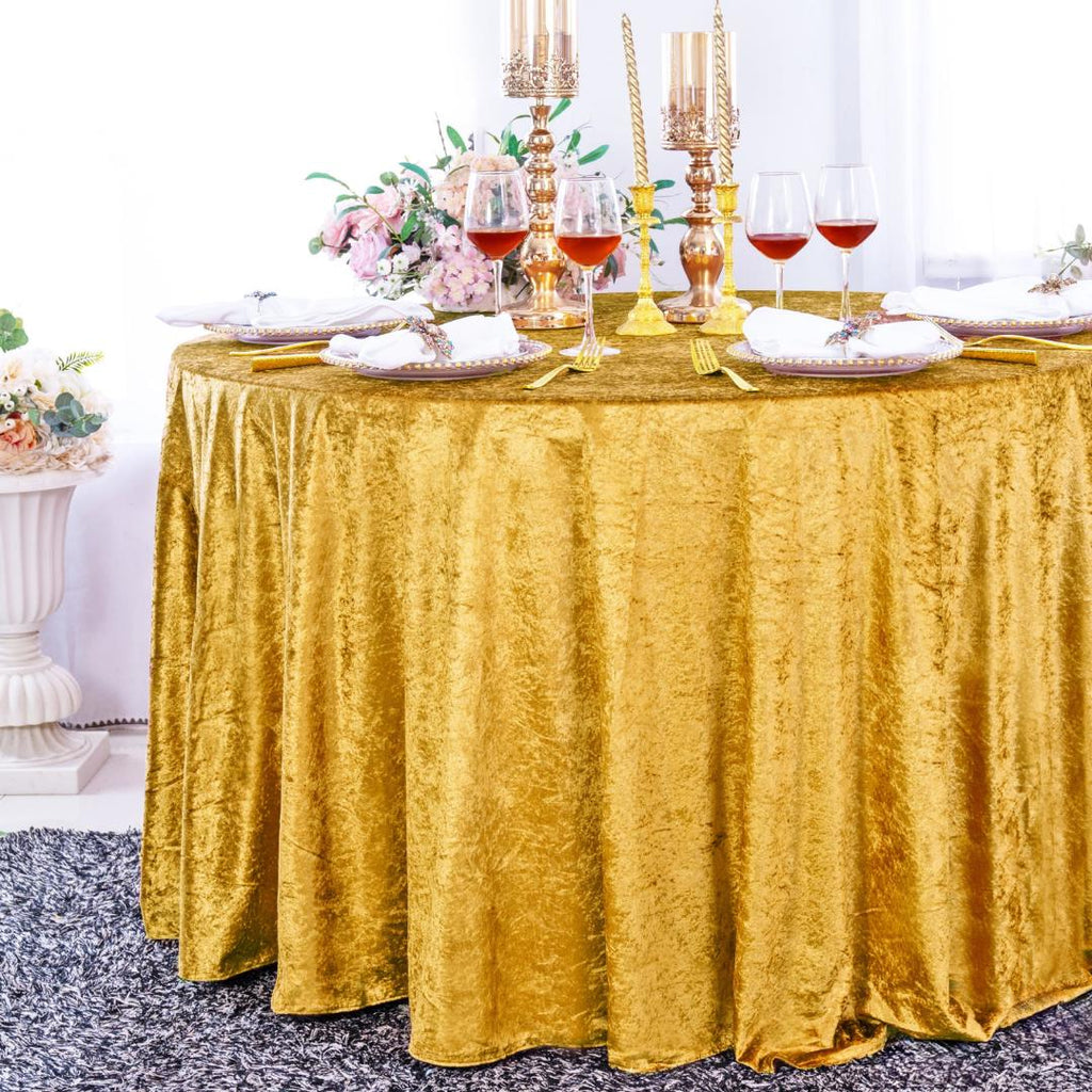 Crushed Velvet Tablecloth - GOLD -  Luxurious Round Table Cover  for Weddings, Parties, Baby Showers and Events. Choose Size Below