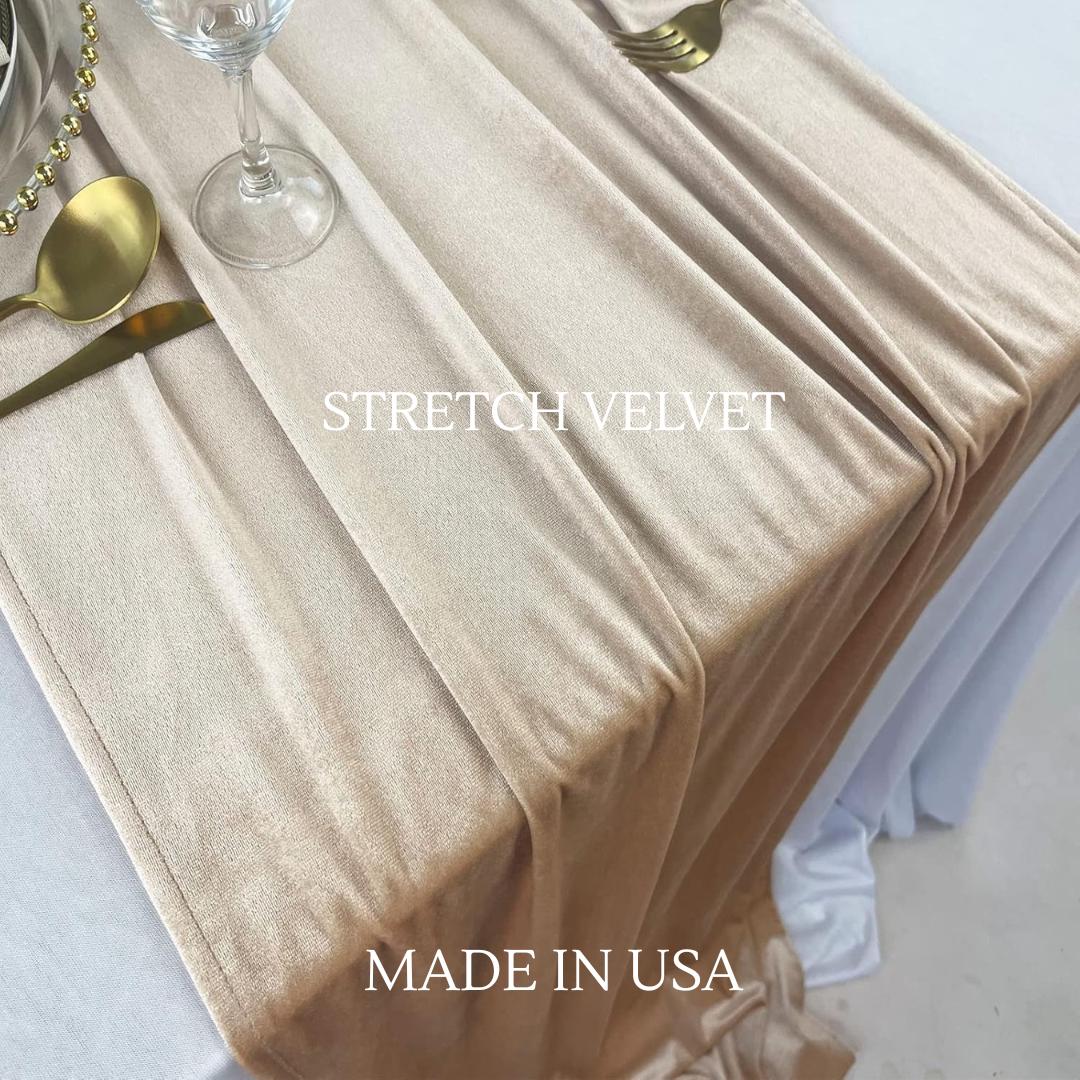 Luxurious Stretch Velvet Table Runner, 10ft Wedding Reception Decorations, 20" x 120" inch Soft Velvet Fabric, Table Linen & Wedding Runners