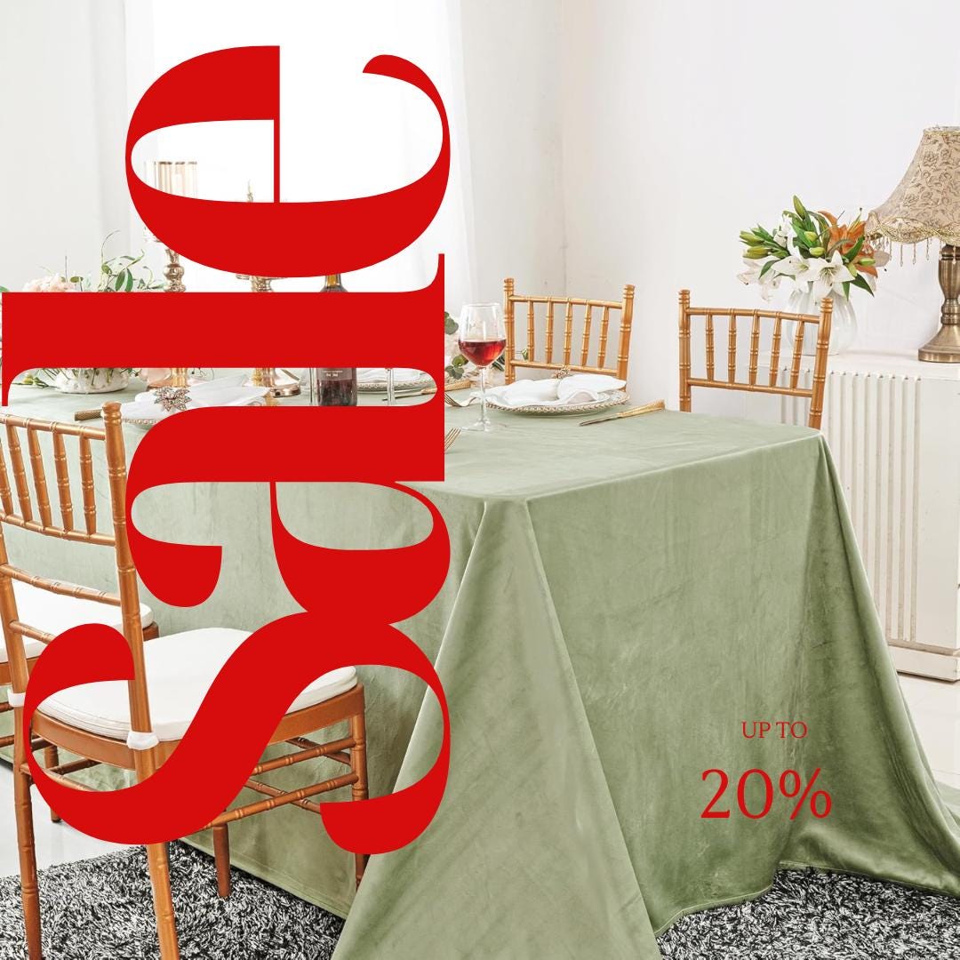 Royal Velvet Tablecloth - SAGE - Luxurious Rectangular Table Cover for Weddings, Parties, Baby Showers and Events. Choose Size Below