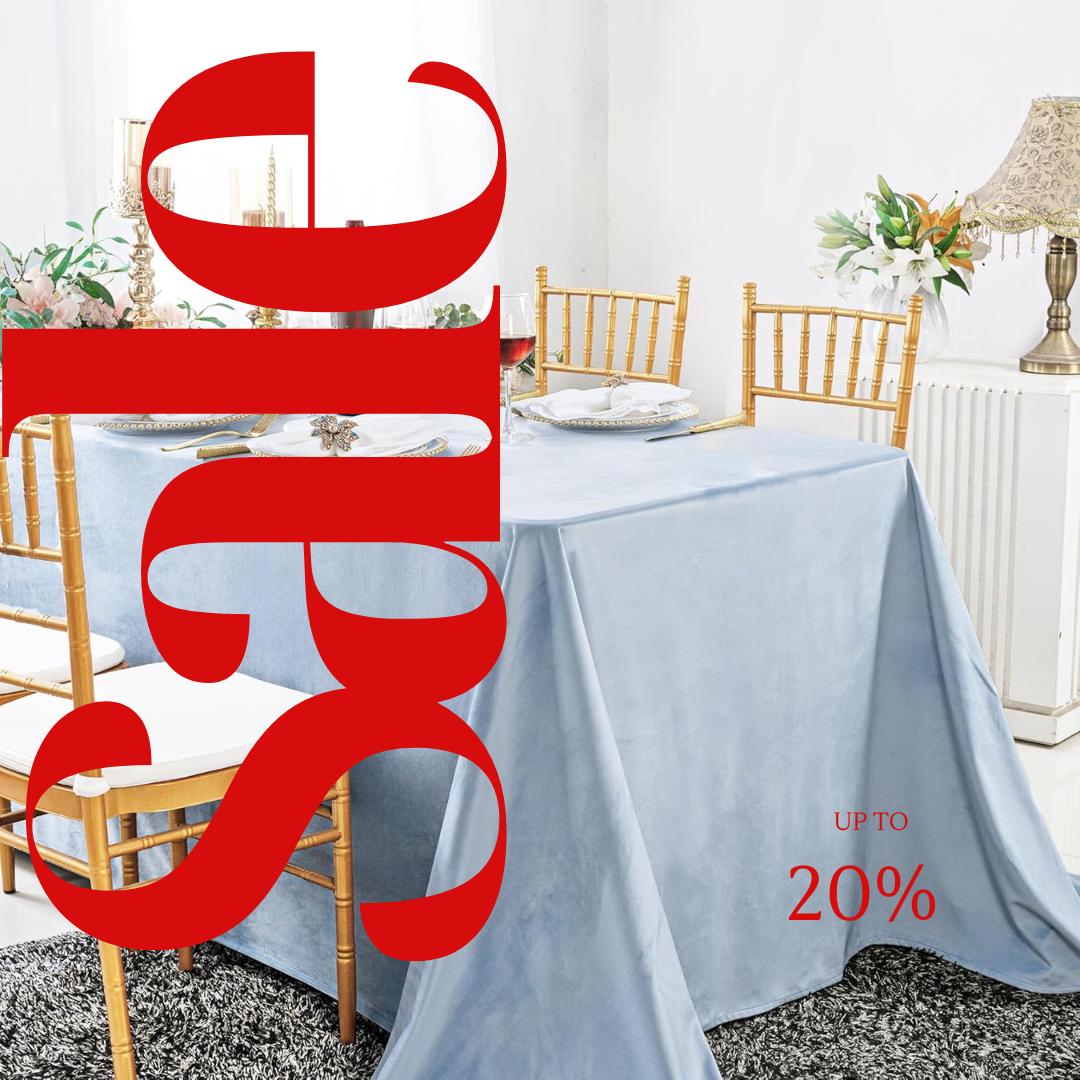 Royal Velvet Tablecloth - LT BLUE - Luxurious Rectangular Table Cover for Weddings, Parties, Baby Showers and Events. Choose Size Below